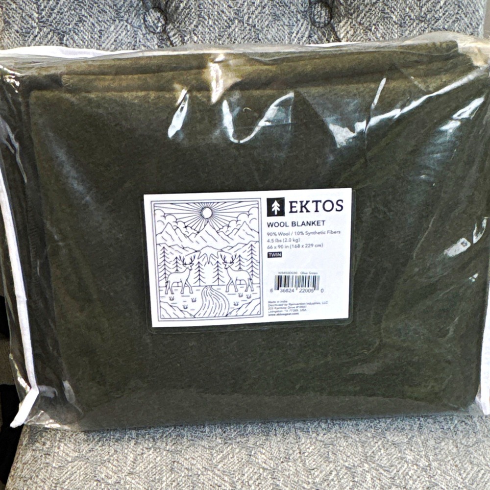 EKTOS Twin Wool Blend Blanket Solid Olive Green 66 x 90 in WB450OG90